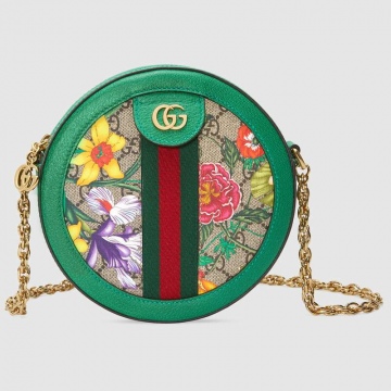 Gucci 550618 92YAE 8709 绿色 Ophidia系列GG花卉 迷你圆饼包