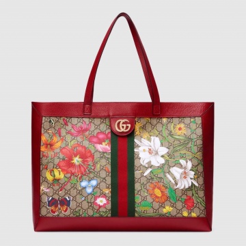 Gucci 547947 HWHAC 8722 红色 Ophidia系列 GG花卉中号购物袋