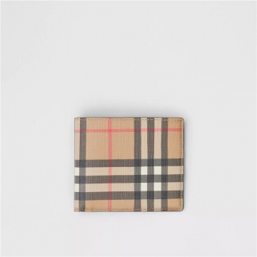 Burberry 80166111 典藏米色 Vintage格纹环保帆布 双折钱夹