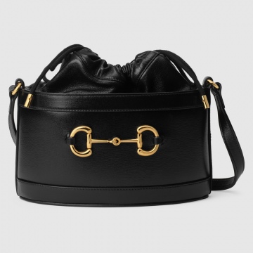 Gucci 602118 1DBLG 1000 黑色 1955马衔扣水桶包