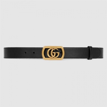 Gucci ‎575587 AP00T 1000 黑色 饰边框双G搭扣腰带