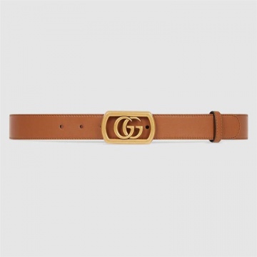 Gucci ‎575587 AP00T 2535 棕色 饰边框双G搭扣腰带