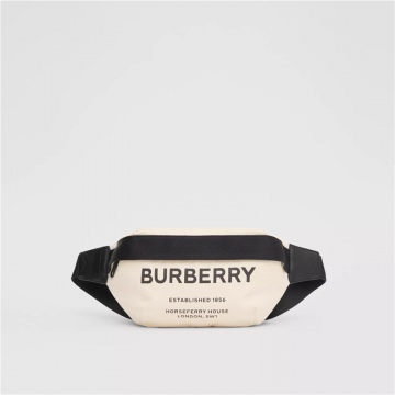 Burberry 80146411 自然色/黑色 Horseferry印花 中号棉质帆布腰包