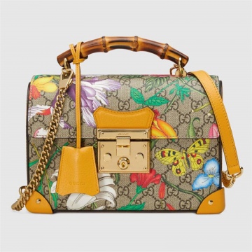 Gucci 603221 HV8GC 9782 Padlock系列 GG花卉小号竹节肩背包