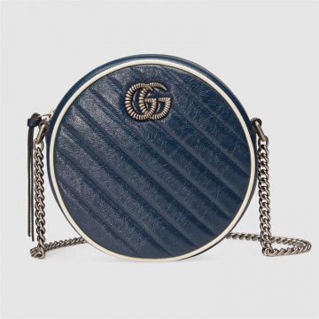 Gucci古驰 550154 0OLFN 4186 蓝色 GG Marmont系列迷你圆饼包