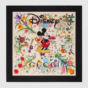 Disney x Gucci 607325 3G001 9888 花卉印花 真丝围巾