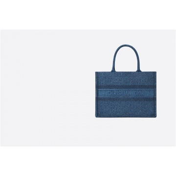 Dior迪奥 M1296ZWAL_M928 BOOK TOTE OBLIQUE图案小号牛仔蓝刺绣帆布托特包