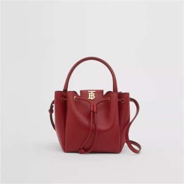 Burberry博柏利 80265951 红色 专属标识图案皮革水桶包