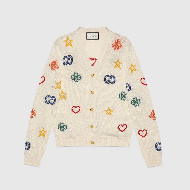 Gucci 626642 XKBGE 9750 米白色标志性符号提花棉麻开衫- 顶奢网