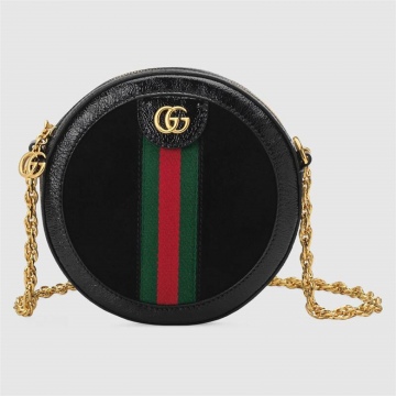 Gucci古驰 550618 D6ZYB 1060 黑色麂皮 Ophidia系列迷你圆饼包