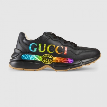 Gucci 552851 DRW00 1000 黑色 Rhyton系列男士 Gucci标识皮革运动鞋