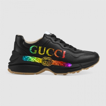 Gucci 553608 DRW00 1000 黑色 Rhyton系列 女士Gucci标识皮革运动鞋