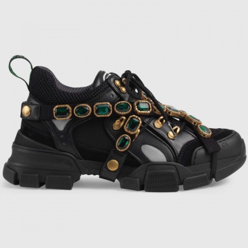 Gucci 537153 GGZ50 1078 黑色 Flashtrek系列 女士饰可拆卸水晶运动鞋