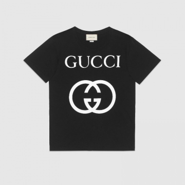 Gucci 493117 X3Q35 1289 黑色 饰互扣式双G 超大造型T恤