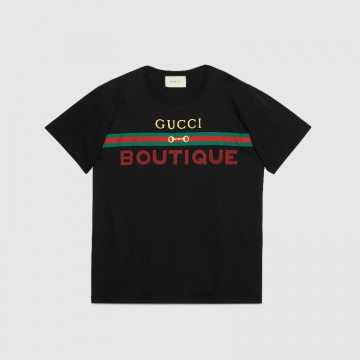 Gucci 548334 XJCKY 1082 黑色 Gucci Boutique印花 超大造型T恤