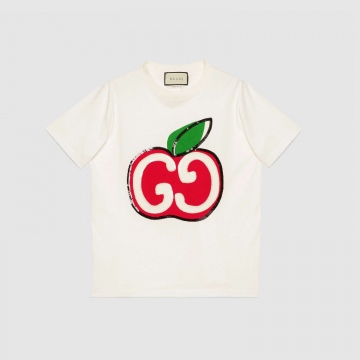 Gucci 580762 XJB7U 9381 白色 饰GG苹果印花 T恤