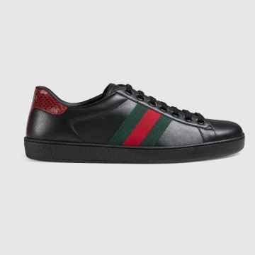 Gucci 386750 02JR0 1078 黑色 Ace系列 男士皮革运动鞋