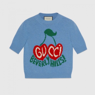 Gucci ‎‎631467 XKBHI 4318 浅蓝色 樱桃嵌花羊毛短款上衣