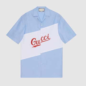 Gucci 619033 ZAEN3 4990 浅蓝色 饰Gucci字样超大造型保龄球衫