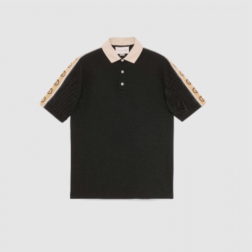 Gucci 598949 XJB0Q 1082 黑色 饰互扣式双G条纹 Polo衫