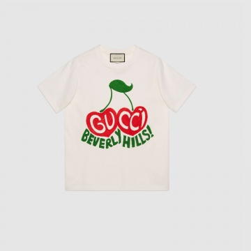 Gucci 580762 XJCRJ 9095 米白色 Gucci Beverly Hills 樱桃印花 T恤