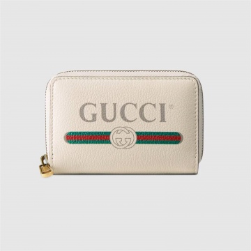 Gucci古驰 496319 0GCAT 8820 白色 Gucci标识印花皮革卡片夹