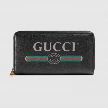 Gucci古驰 496317 0GCAT 8163 黑色 Gucci标识印花全拉链式钱包