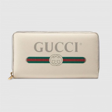 Gucci古驰 496317 0GCAT 8820 白色 Gucci标识印花全拉链式钱包