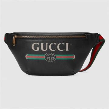 Gucci古驰 530412 0GCCT 8164 黑色 Gucci标识印花皮革腰包