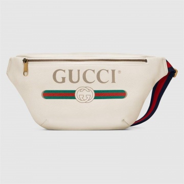 Gucci古驰 530412 0GCCT 8822 白色 Gucci标识印花皮革腰包