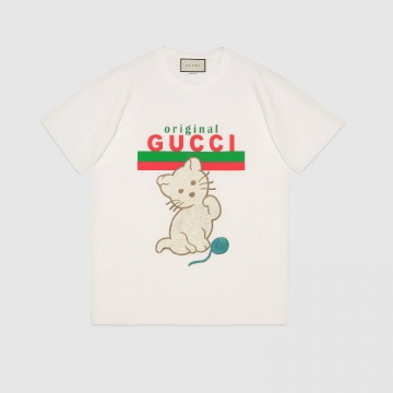 Gucci 615044 XJCRG 9095 饰猫咪贴饰Original Gucci 超大造型T恤
