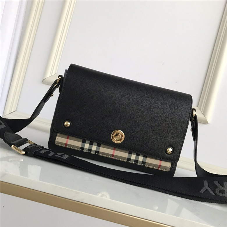 Burberry 80232261 黑色Vintage格纹拼皮革小号斜背包- 顶奢网