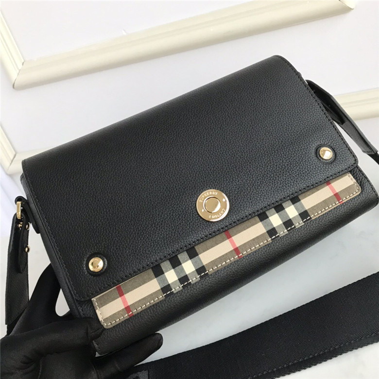Burberry 80232261 黑色Vintage格纹拼皮革小号斜背包- 顶奢网