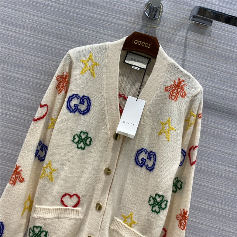Gucci 626642 XKBGE 9750 米白色标志性符号提花棉麻开衫- 顶奢网