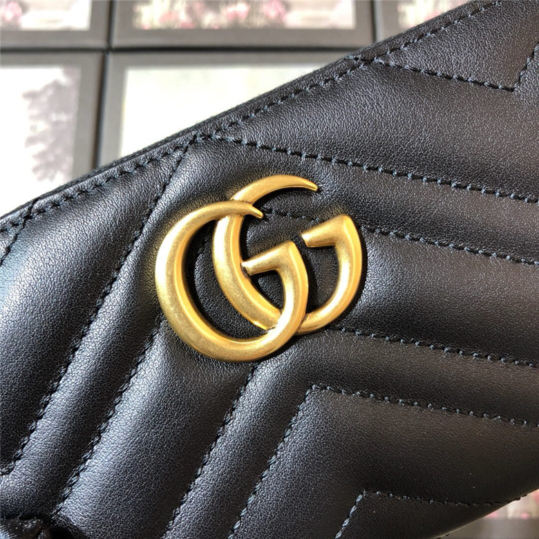 Gucci古驰443123 DTD1T 1000 黑色GG Marmont系列全拉链式钱包- 顶奢网